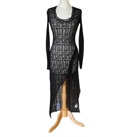 Free People Dresses & Skirts - NEW Free People Black Lace Sheer Sabina High Slit Midi Dress